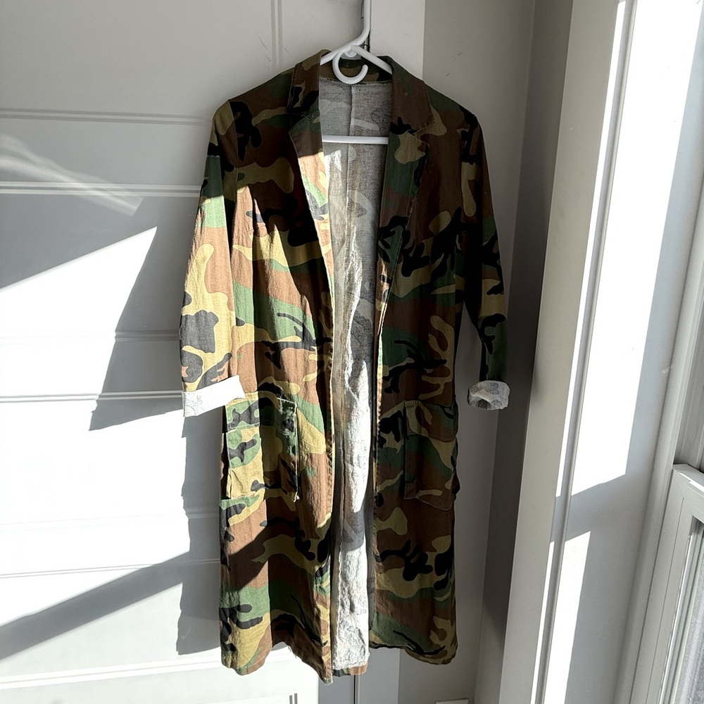 Camouflage duster jacket.